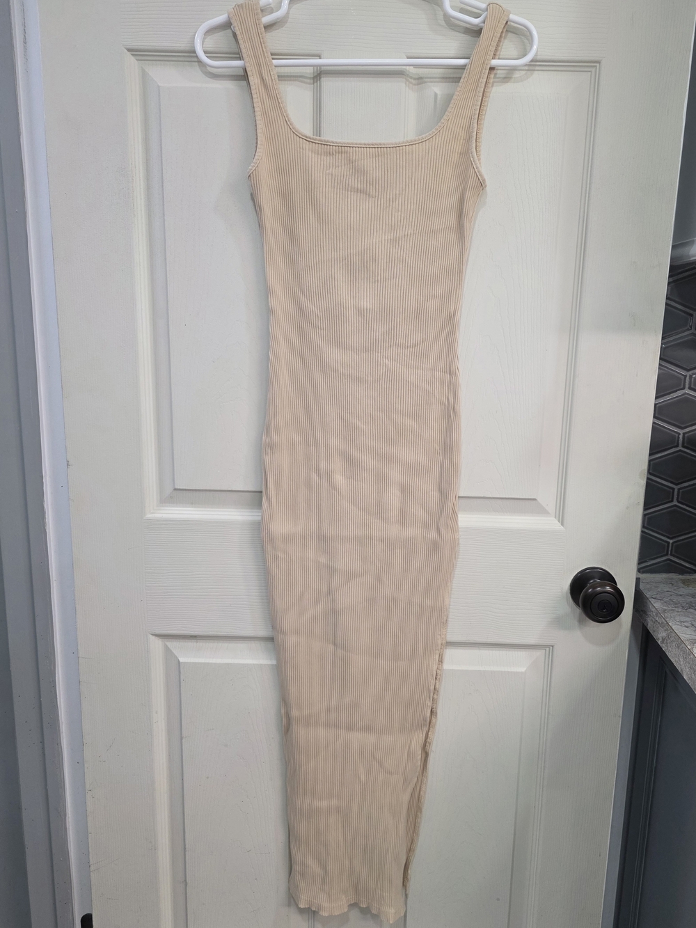 Cream Ribbed Tank Bodycon Dress